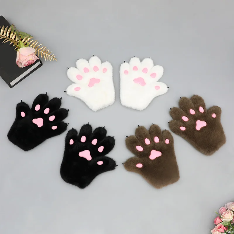 Halloween Cosplay Christmas Cosplay Props Cute Cartoon Animal Paw Plush Finger Gloves Kitten Fox Collection Warm and Practical