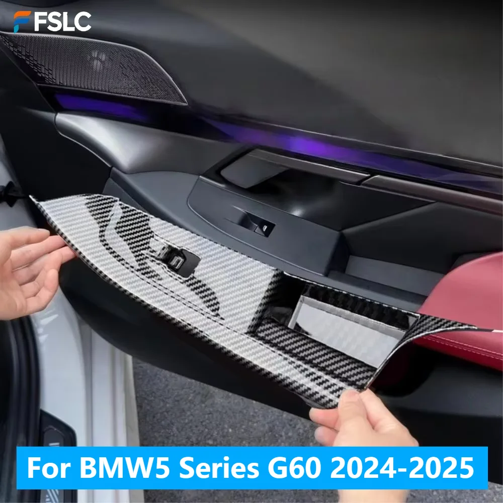 For BMW 5 Series G60 2024-2025 4PCS Carbon Fiber Window Switch Panel Cover Trim Glass Lift Control Accessories
