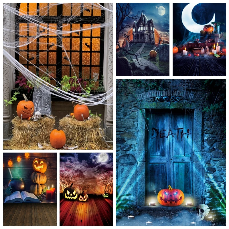 

Halloween Party Theme Backdrop Horror Night Moon Pumpkin Scary Castle Skull Kids Portrait Photography Background Photo Props