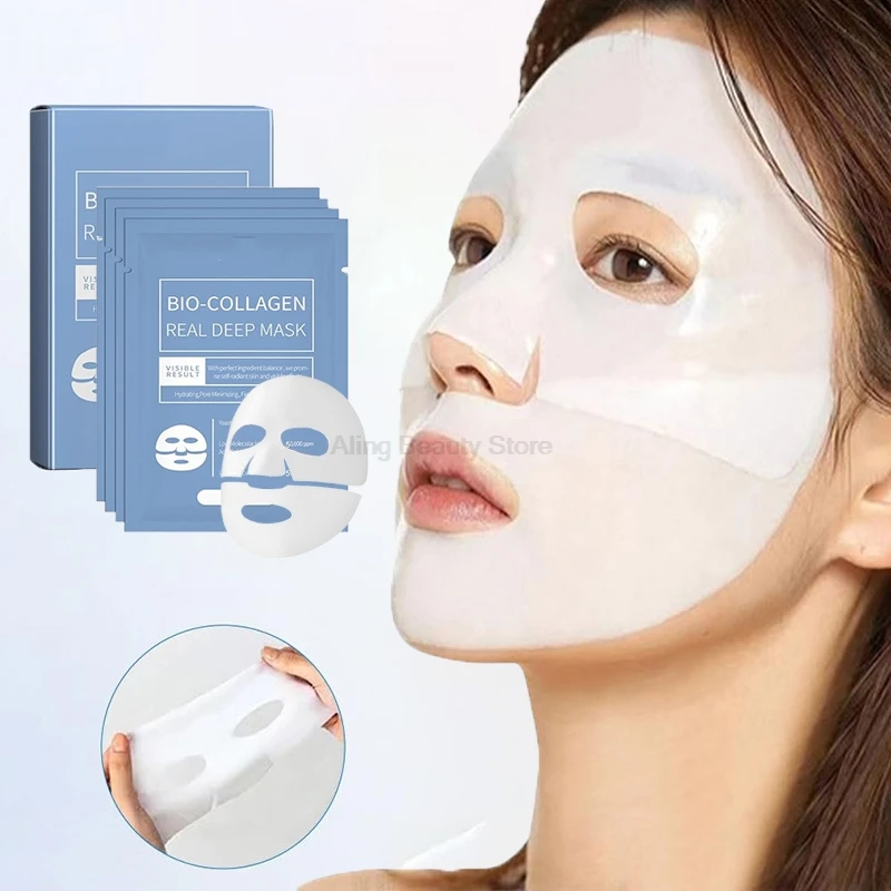 Mascarilla facial absorbente de biocolágeno, máscara hidratante profunda Real, antienvejecimiento, reafirmante, nutre, ilumina la piel, cuidado nocturno, 4 unids/lote por caja