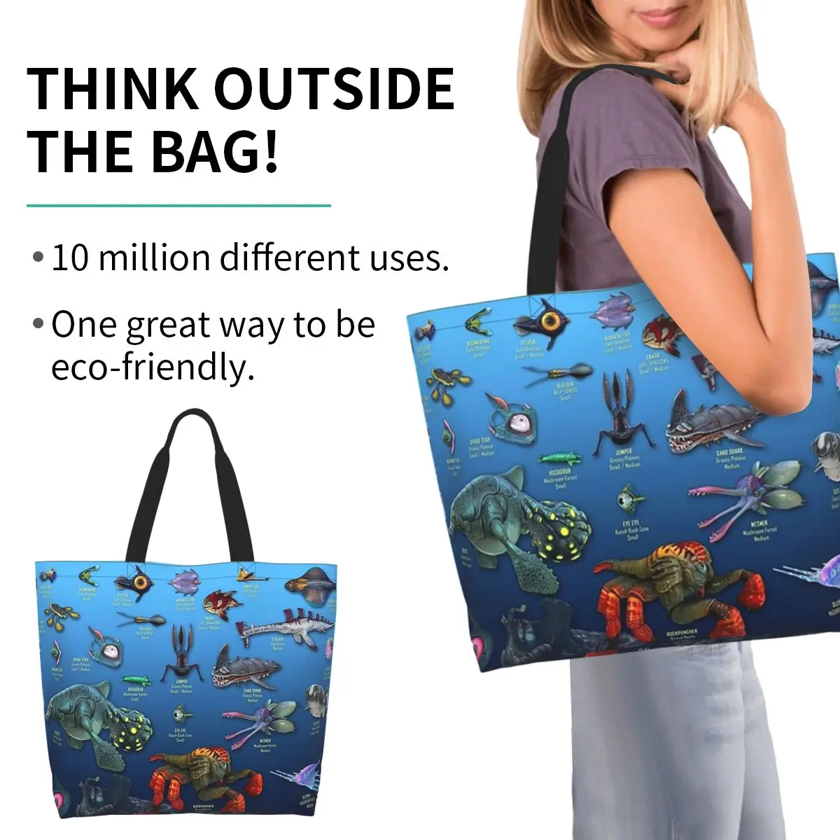 Cartoon Popular Subnautica Below Zero Shopping Tote Bag Canvas Large Capacity Shoulder Bags Shopper Grocery Handbag for Women