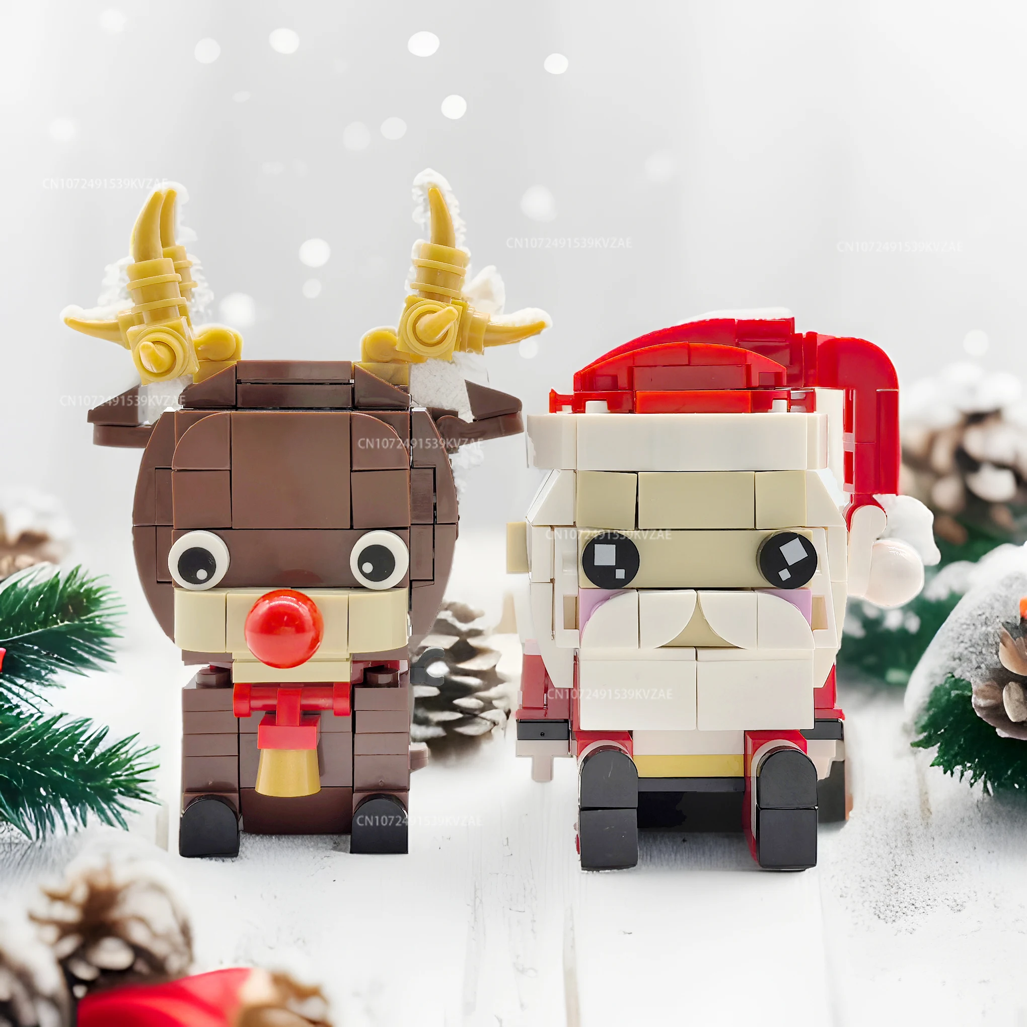 314PCS Christmas Elk Reindeer Brickheadz Building Blocks Two Deer Animal Fawn Set Model Creative Set Christmas Gift Toy