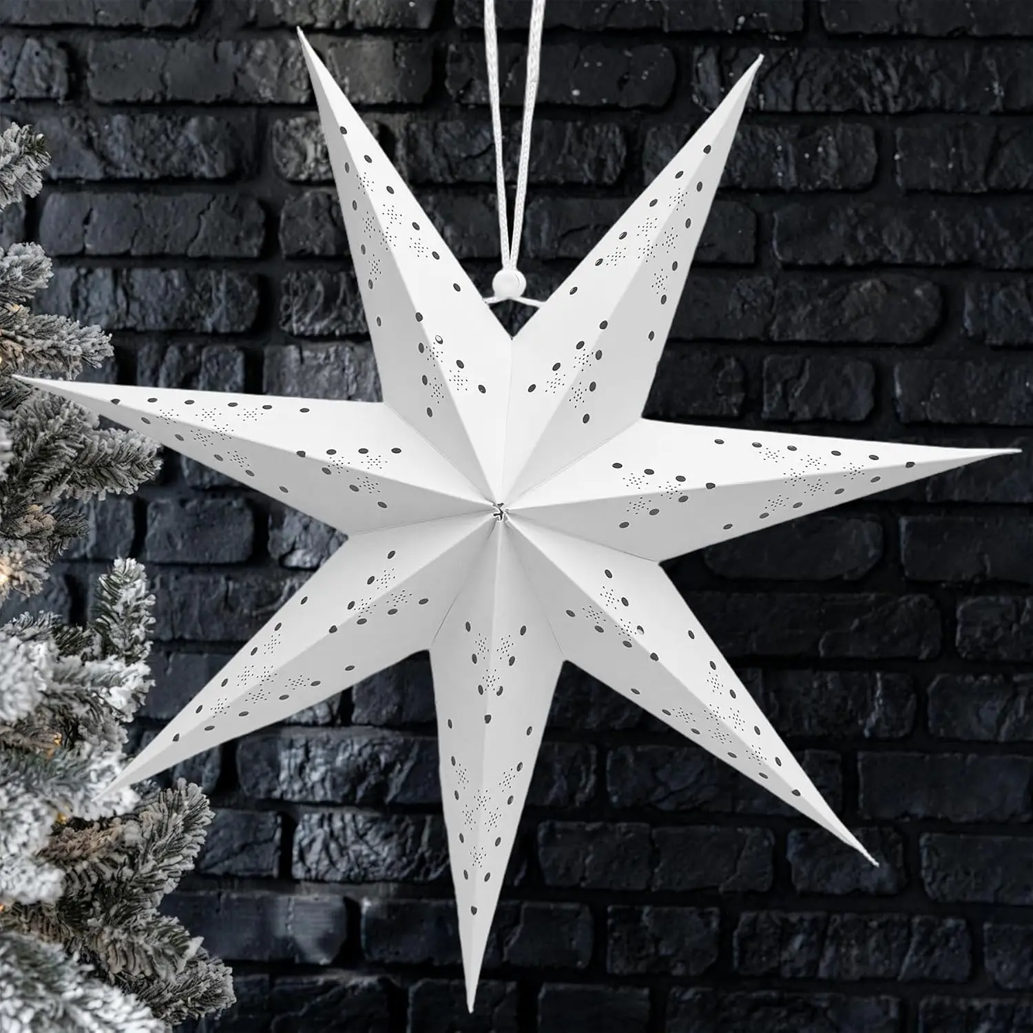 Hangende sterren Papieren decoratieve kerstset 2 Sch Wit 45 cm - Kerstversieringen, Opengewerkte lampen, Raamdecoraties, Papieren lampenkappen, Led Star Home Decor Bruiloftsversieringen