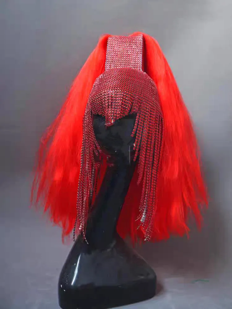 

Nightclub Bar Stage Performance Shiny Tassel Wig Headgear Cosplay Prop Accessories Drag Queen Costume Party Show Festival