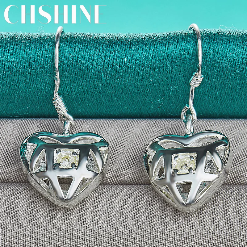 CHSHINE 925 Sterling Silver Hollow Heart AAAA Zircon Earrings A Pair Of Eardrop for Women Banquet Birthday Party Fashion Jewelry