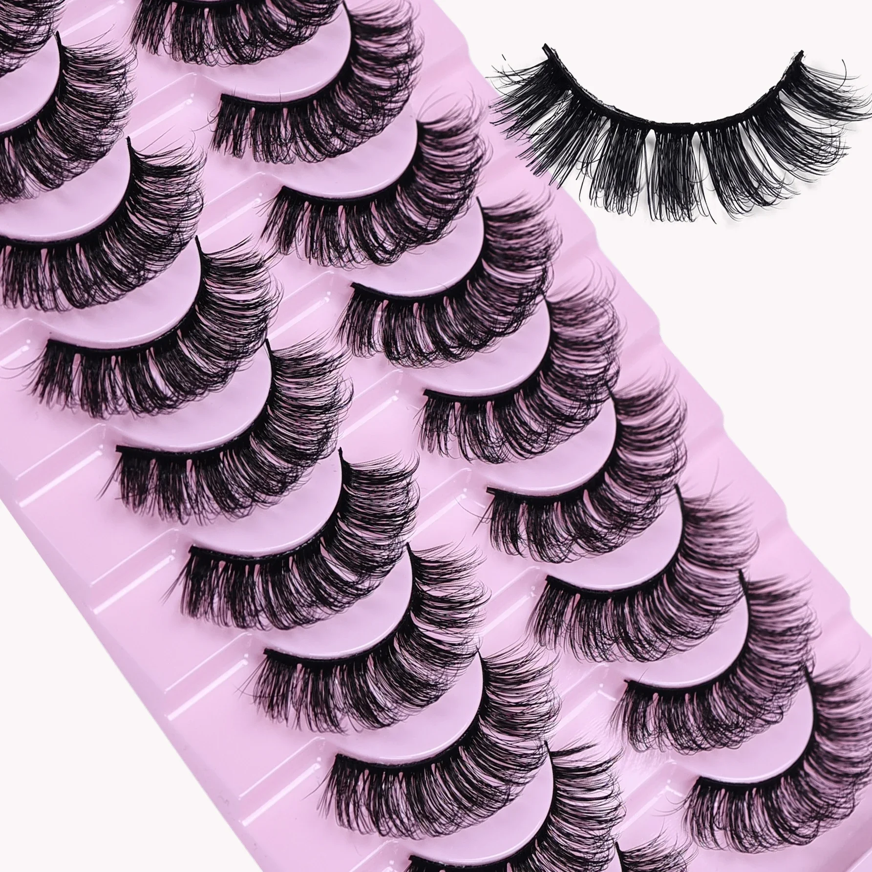 10 Pairs Natural Look False Eyelashes Thick Fluffy Fake Lashes Pack Wispy Strip Fake Eyelashes Cat Eye Lashes that