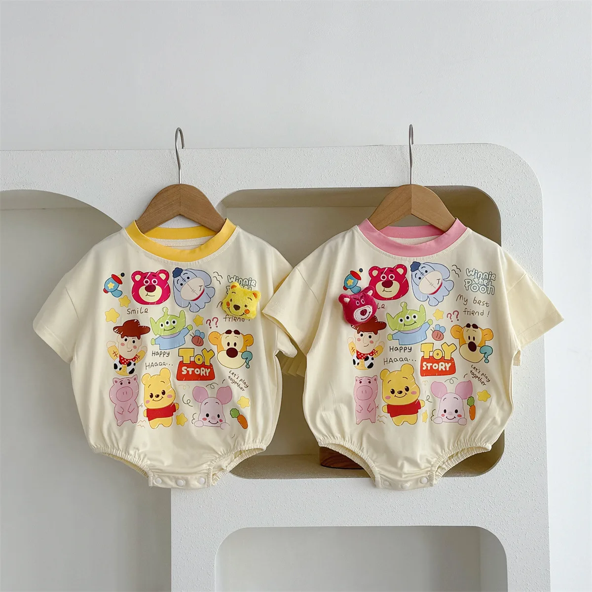 Disney Fashion Baby Triangle Wrap Fart Clothes 0-2 Years Old Male and Female Baby Personality A Cotton Cartoon Clothes Set