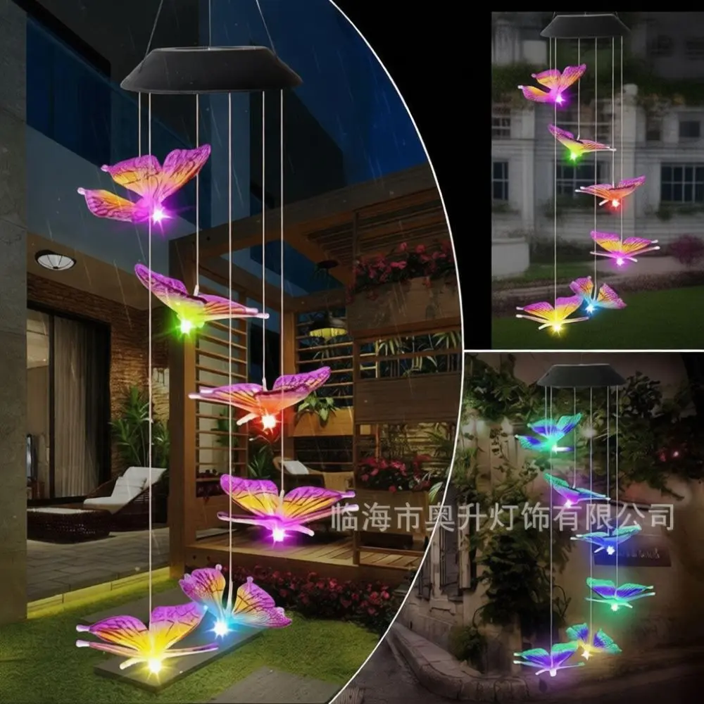 Solar Wind Chime Light Hummingbird Colorful LED Hanging Lamp Outdoor Home Garden Decorative Atmosphere Lighting Gift