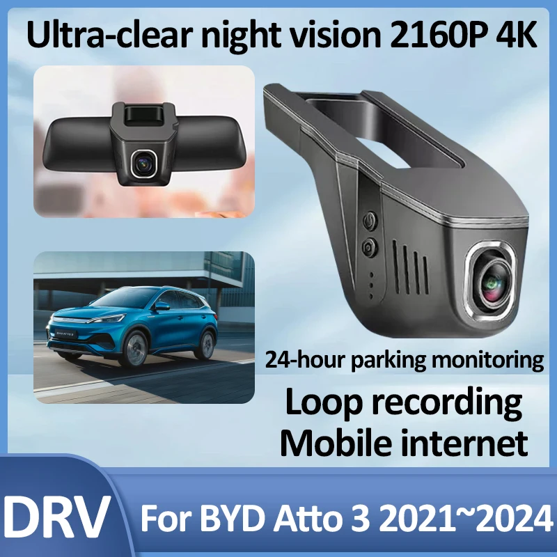 

Car HD Hight Vision Dash For BYD Yuan Plus Atto 3 2021 2022 2023 2024 4K Front Dashcam New Loop Video Plug And Play Accessories