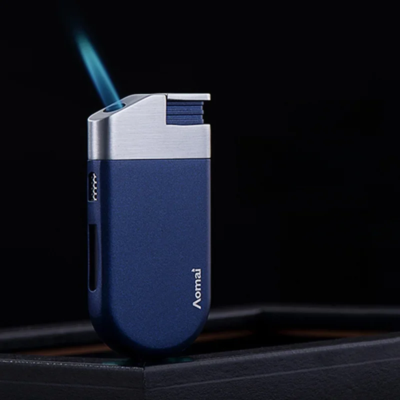 Creative Ultra Thin Slant Fire Jet Blue Flame Inflatable Lighter Windproof Metal Visible Gas Window Portable Butane Gas Lighters