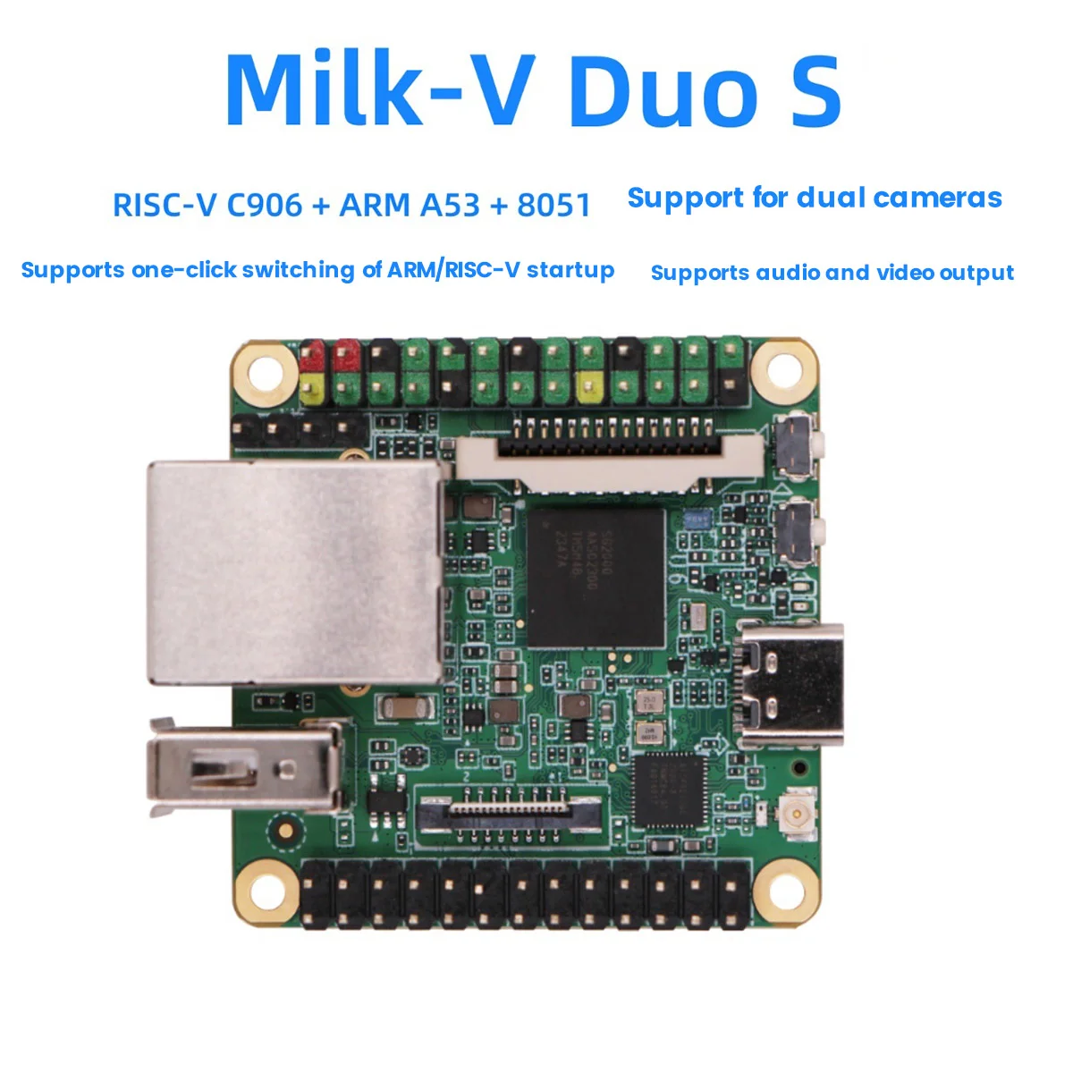 AT87-Milk-V Duo S 512M-WIFI Development Board RISC-V Linux WiFi6/BT5 100Mbps Network Port Milk-V Duo S 512MB SG2000 Module