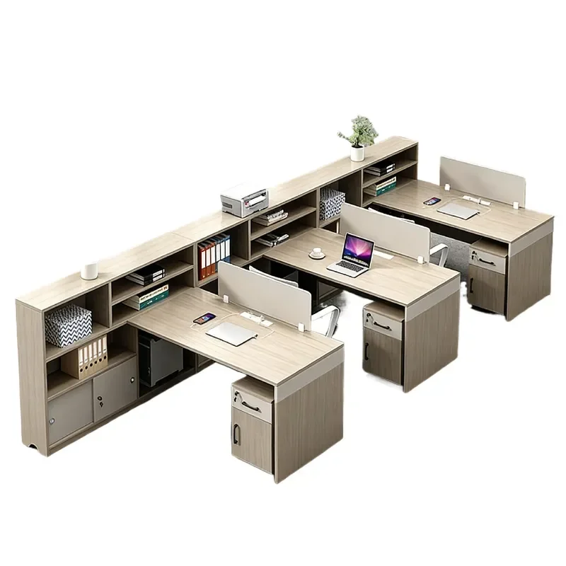 Simple Modern Staff Office Desk and Chair Combination with Financial Screen Partition Six-person Employee