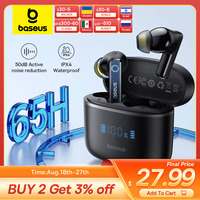 Baseus Bowie 30 Wireless Earphones 50dB Noise Reduction 65Hrs Long Playtime Bluetooth 5.3 Earbuds 6 Mics AI Call Clear Big Bass