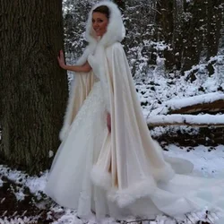 Capa de piel sintética con capucha para boda, Chaqueta larga blanca con encogimiento de hombros, para Navidad, Halloween e Invierno