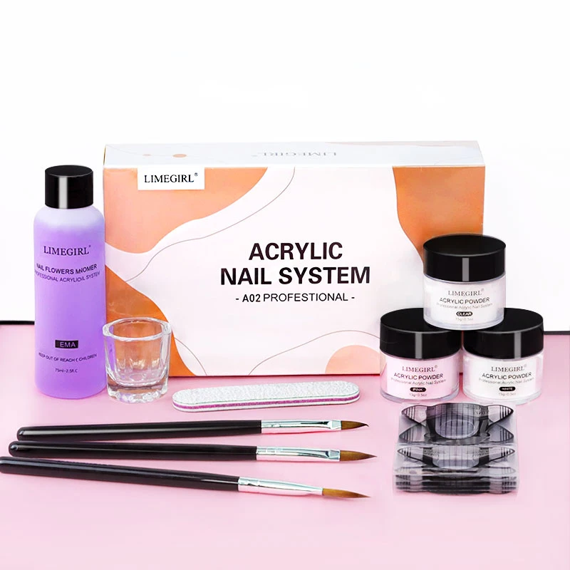 

Acrylic Nail Kit 3Colors Acrylic Powder and 75ML Liquid Set with 3pcs Nails Brushes for Manicure Salon & Home Art DIY Design Set