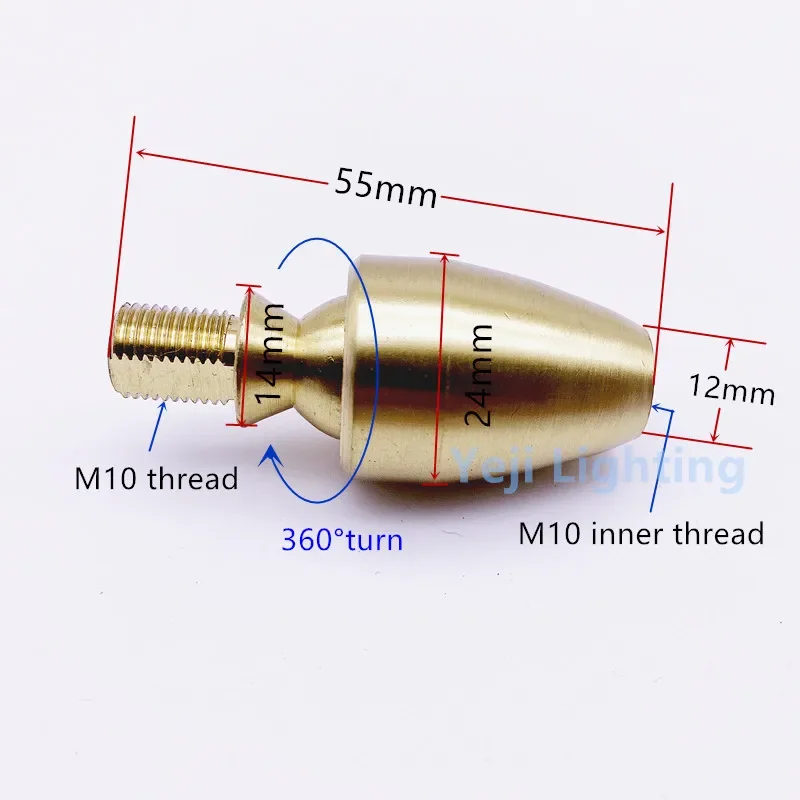 M10 External / internal thread Pure copper universal head Turn 360 degrees brass ceiling rose lamp base lighting accessories