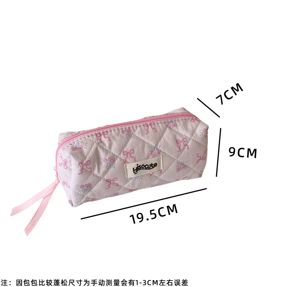 INS Korean Cute Sweetheart Bow Pencil Case Aesthetic Portable Girl Makeup Bag Pouch Stationery Organizer Kawaii School Supplies