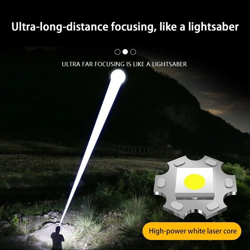 Super Bright Led Display Laser Flashlight Type-C Rechargeable IPX8 Waterproof Long Lasting Camping Emergency Flashlight