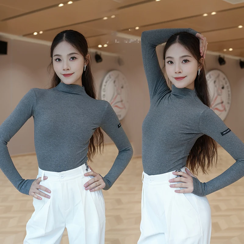 الرقص اللاتينية المرأة طويلة الأكمام الأسود ملابس رقص الجمباز عالية طوق ارتداءها راقصة ممارسة ارتداء ملابس التدريب اللاتينية AMY2883 #4