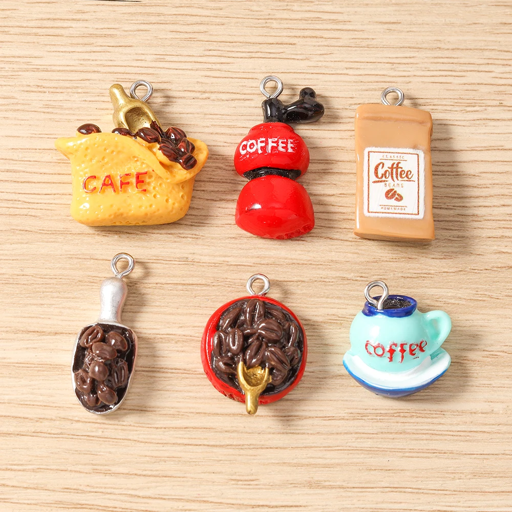 Tusember 10 Stück Kunstharz-Simulations-Lebensmittel-Anhänger Kaffee-Anhänger für Schmuckherstellung Ohrringe Halsketten Armbänder DIY-Zubehör – Detail 6