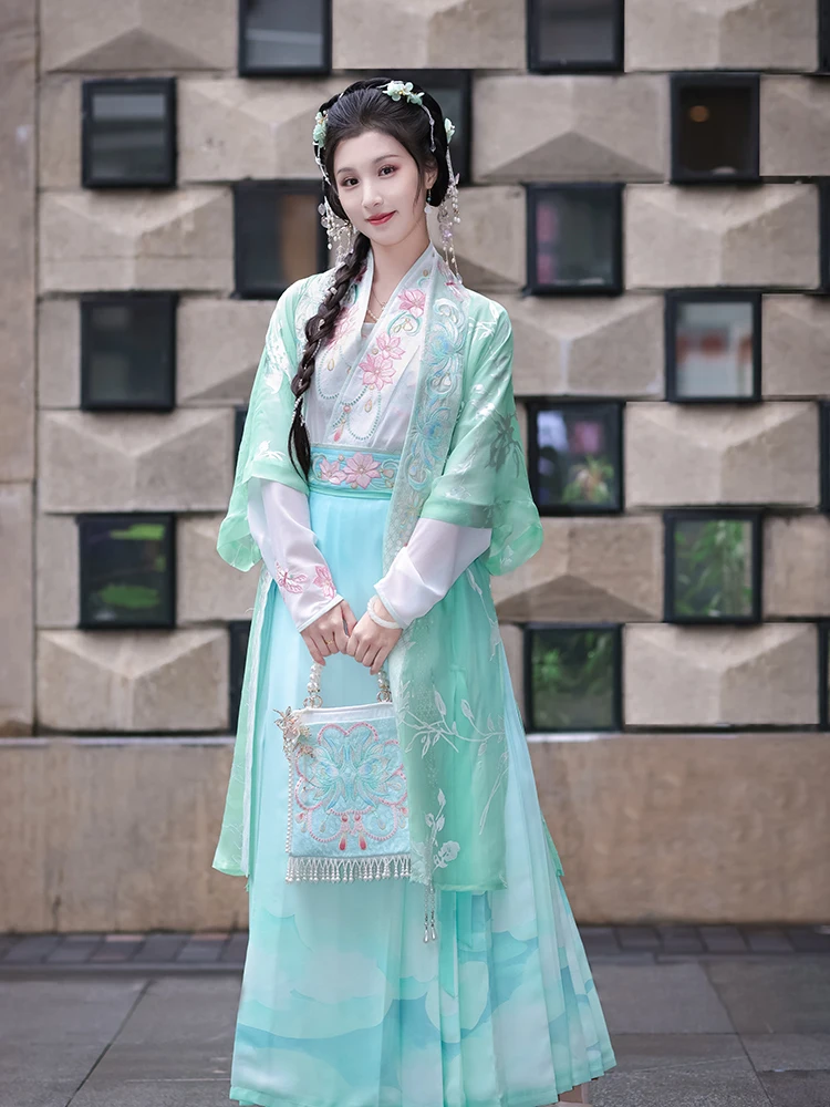 

Original Silk Hanfu Women's Clothing Embroidered Waist-Length Hundred-Fold Skirt Traditional Chinese Cultural Costume Skirt