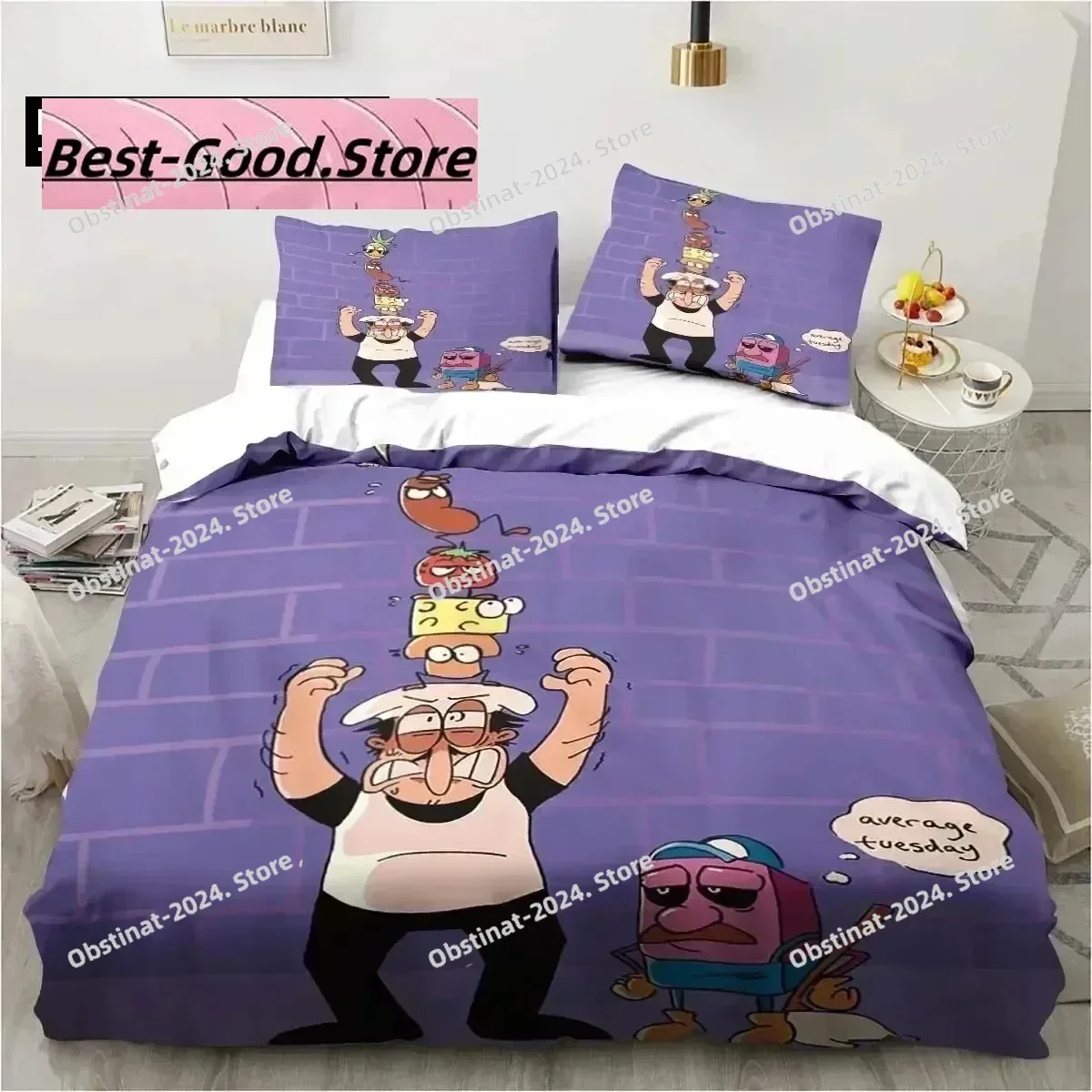 Pizza Tower Classic Pixel Style Game Bedding Set Boys Girls Twin Queen King Size Duvet Cover Pillowcase Bed boys Adult Bedroom