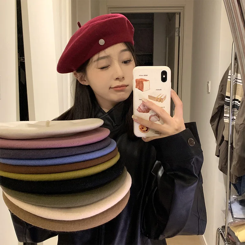 

Women's Beret Autumn And Winter With Nails Wool Tweed Cap Temperament Versatile Painters Retro Belle Cap Hot