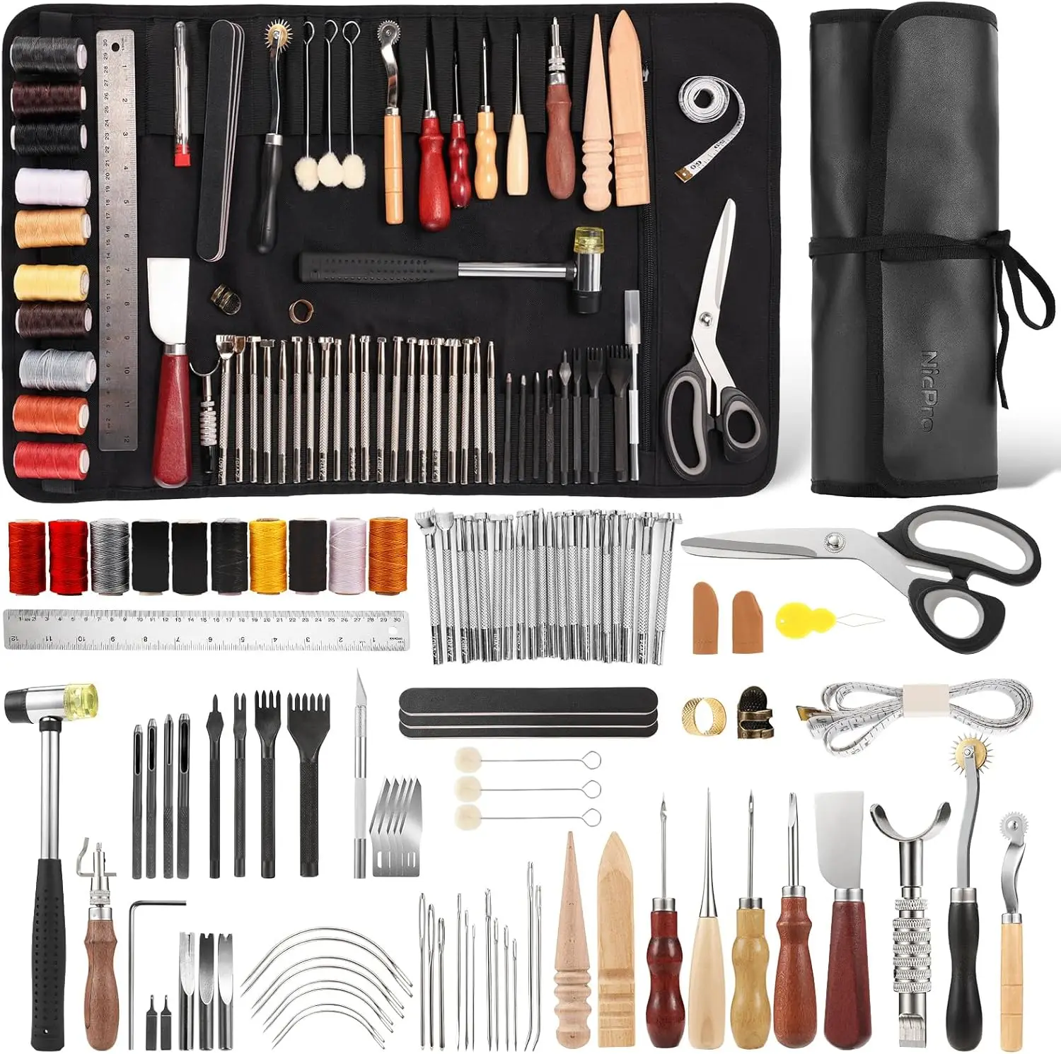 

85-Piece Leather Craft Tool Kit with Storage Bag for Stamping, Sewing, Carving, Cutting & Punching