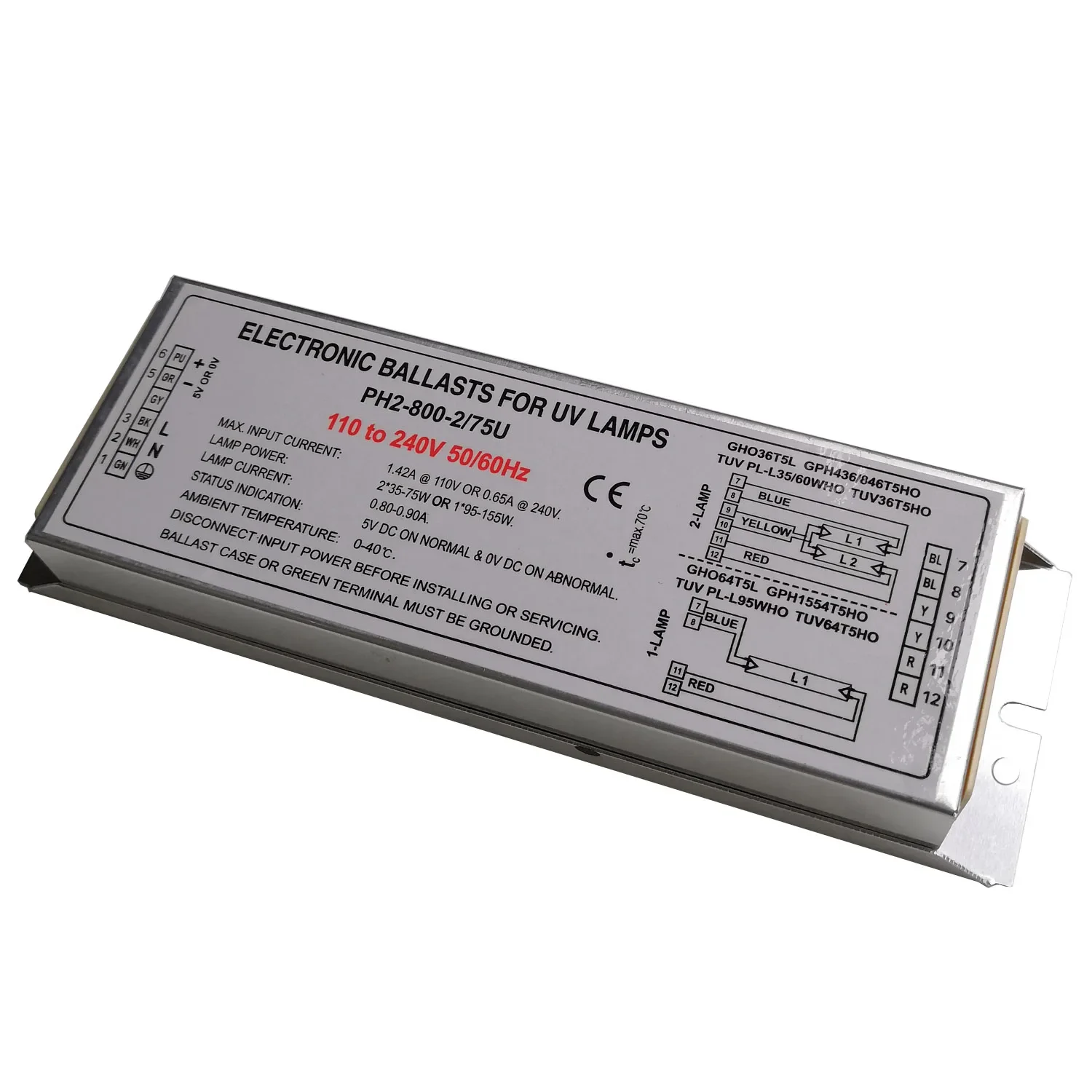 PH2-800-2/75U Germicidal Lamp Electronic Ballasts for UV Lamp 1-Lamp 95-155W or 2-Lamp 2X35-75W 110V-240V