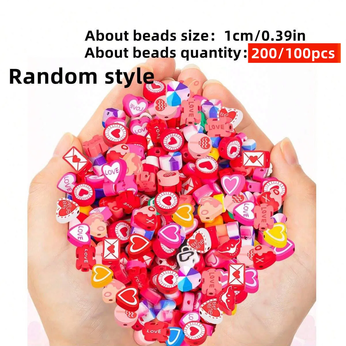 200/100pcs 10mm Random Styles Mars Red and Mix Heart-Shaped Polymer Clay Beads, Spacer Beads, DIY Making