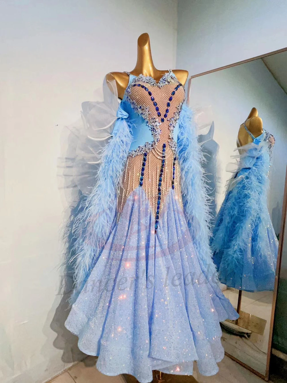 Latin Dancer Adult Children High end Customized Sparkling Modern Skirt Tango Samba AB Stone Performance Dress