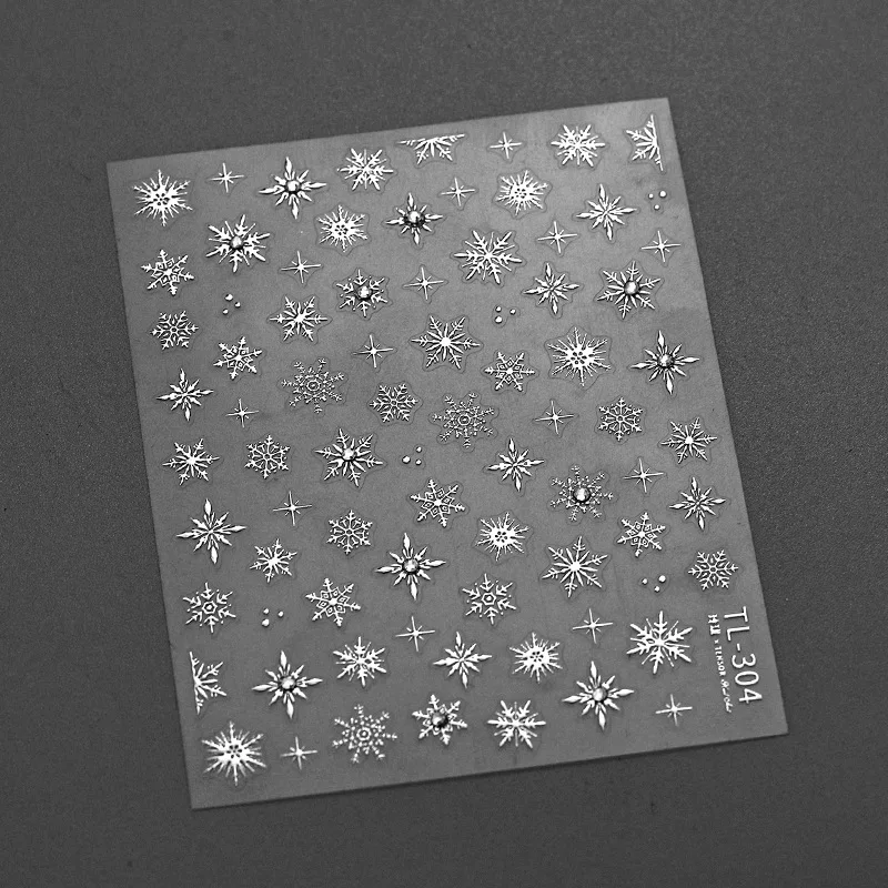 Silver White Snowflake Rhinestone Star Love Heart Lace Winter Chic Snow Shiny Chic Delicate 5D Nail Art Stickers Manicure Decals