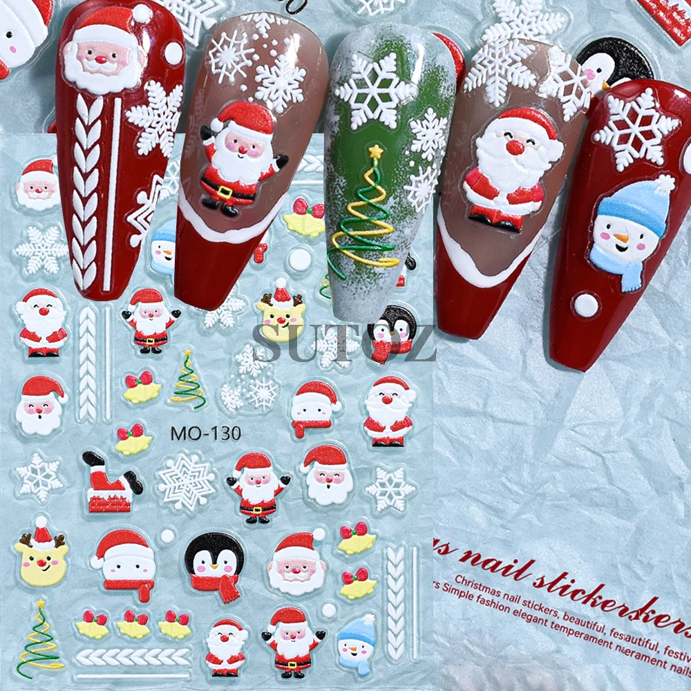 Cartoon Christmas Nail Art Stickers Santa Claus Penguin Cats Snowflakes Snowman Gloves Nail Sliders Winter Manicure Decor LEB-MO