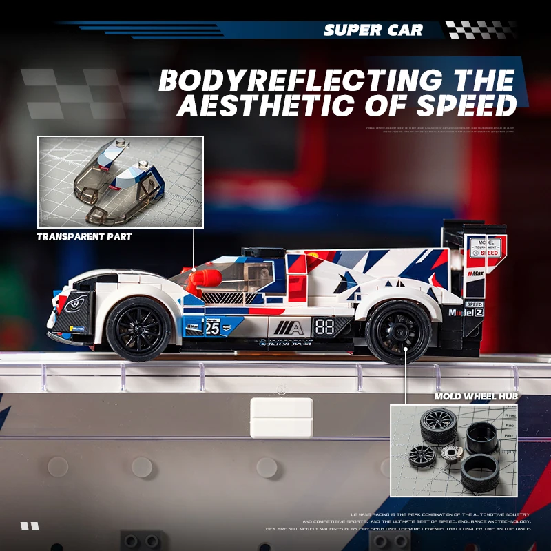 MOC Race Car Building Blocks with Acrylic Display Box, DIY Assembly Bricks Set, Adult Hobby Collection Desktop Decoration Gift - view 4