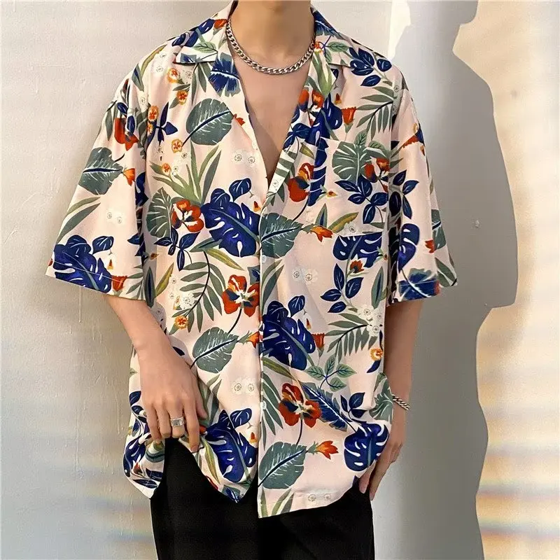 

Summer Casual Floral Print ort Sve irt Couple's Beach Sle Loose Fit Men's And Women's irt Youth Faion Thin Fabric