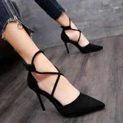 2024 Spring New Women's Shoes European and American Fashion Sexy High Heels Pointed Suede Hollow Work Shoes Simple Single Shoes