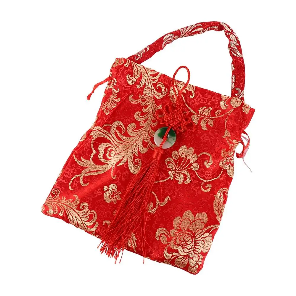Chinese Style Canvas Flower Drawstring Bag Wrist Bag Korean Style Festive Sugar Bag Large Capacity Storage Bag