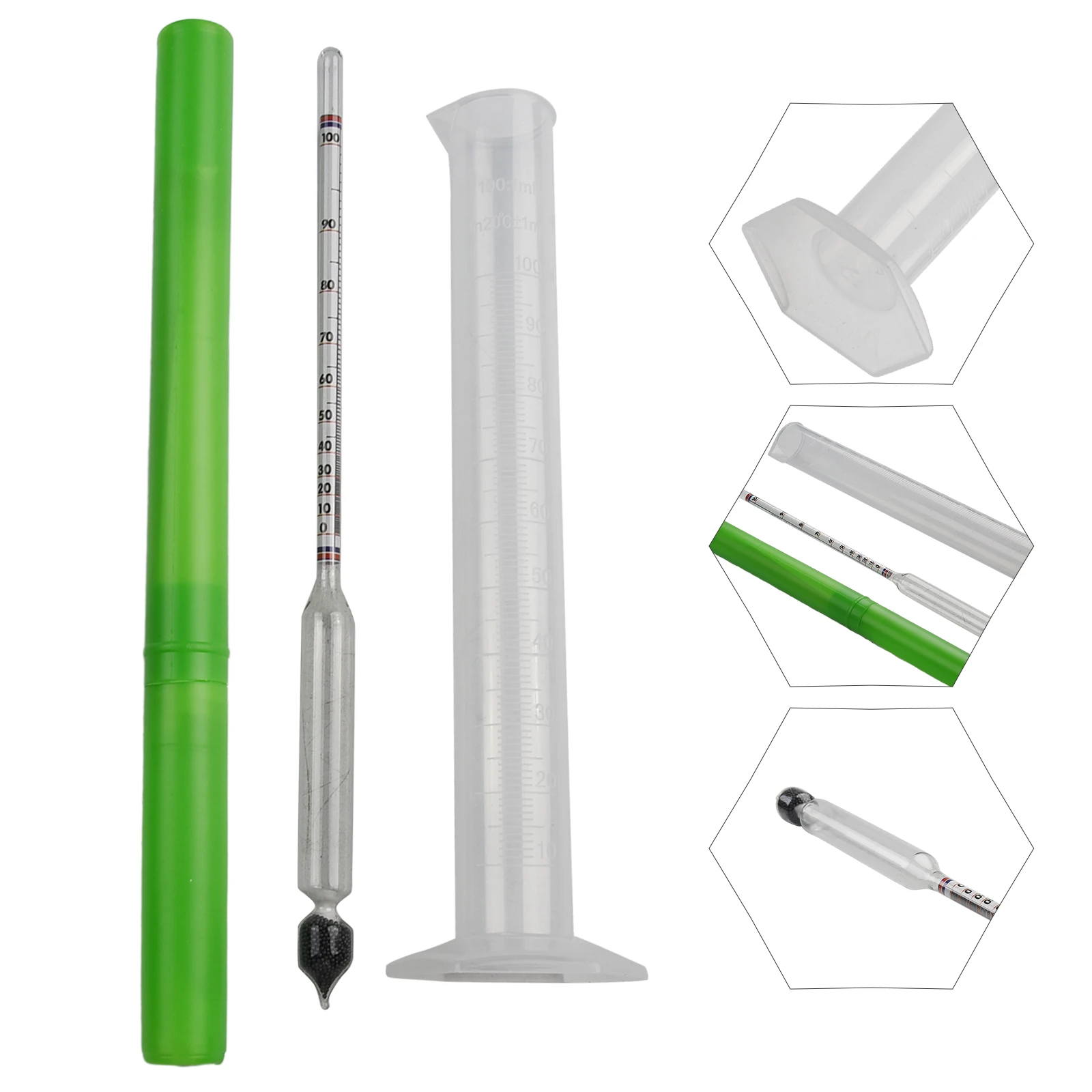 Distilling Tool Alcohol Meter 0-100% Meter 100ml Alcohol Hydrometer Distilling Glass+plastic With Measuring Cup