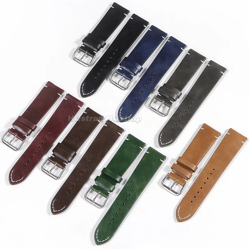 Genuine Leather Strap 18mm 20mm 22mm 24mm Vintage Cowhide Watch Band Retro Soft Sport Universal Bracelet Quick Release Wristband