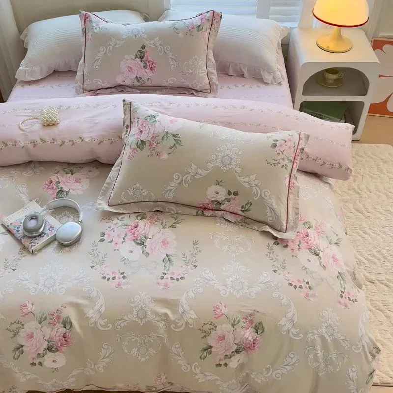 Colorful Soft Pure cotton printing Duvet cover Sets Twin Double Bright Fresh Flowers Patterned Breathable Flat sheet Pillowcases