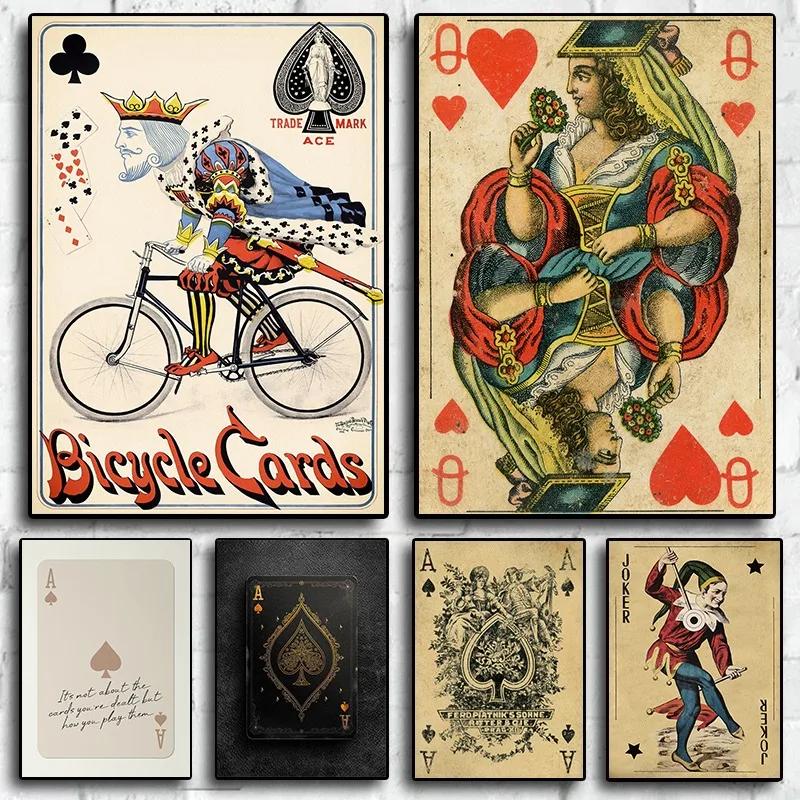 Vintage Poker Queen of Hearts Joker Playing Cards Quotes Aesthetic Poster Canvas Painting Wall Art Pictures Home Interior Decor