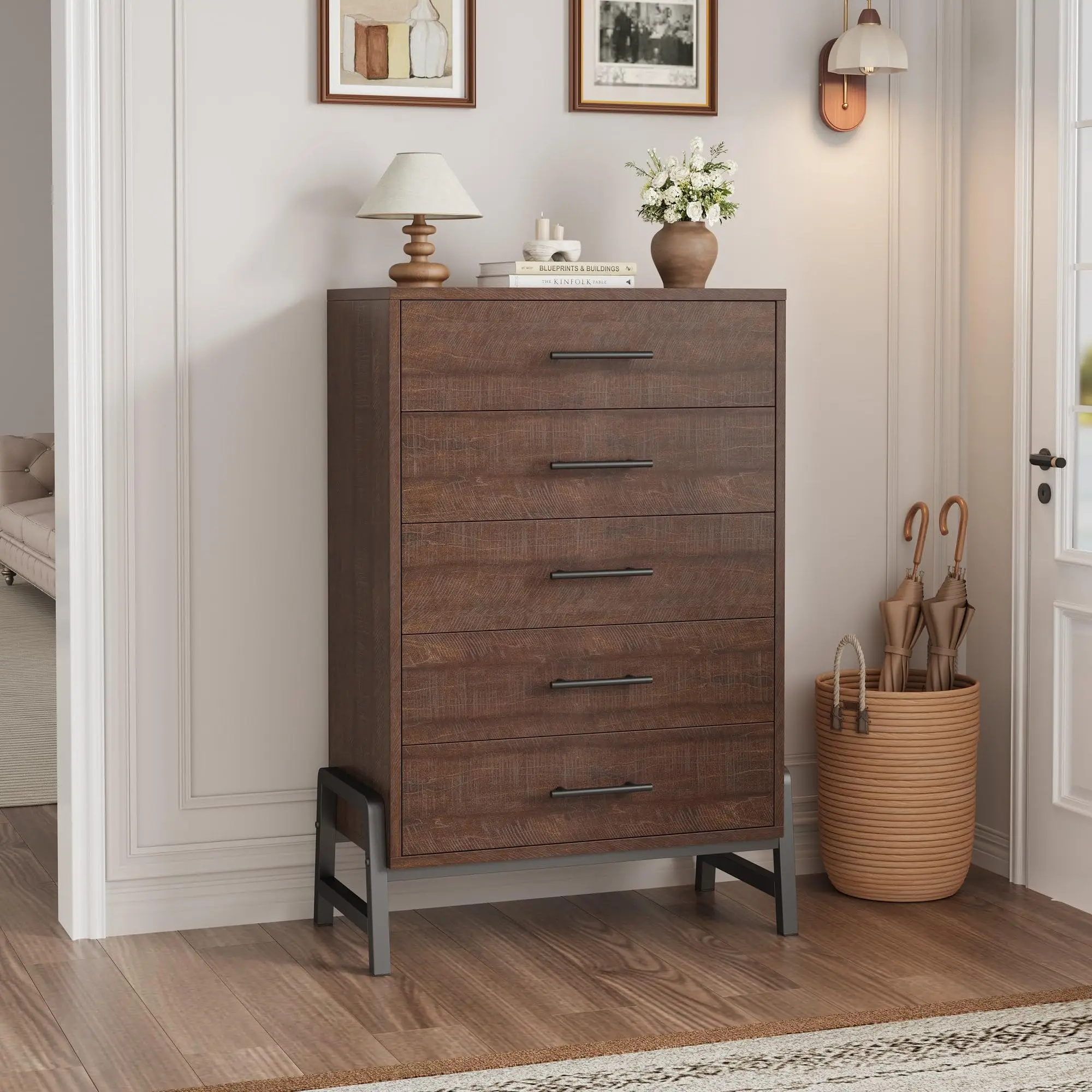 GarveeLife Spacious Multi-Drawer Entryway Storage Cabinet – Tall Freestanding Wooden Organizer with 6 Drawers, Modern Oak Finish, Sturdy Legs, Compact Design, Large Capacity – Ideal for Bedroom, Hallway, or Living Room