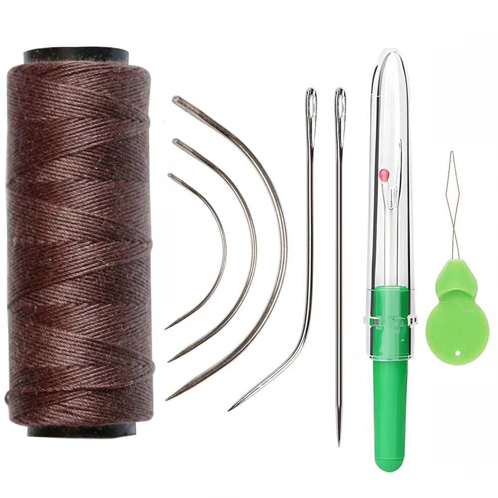 1pcs Hair Weaving Threads with 5pcs CLJ Curved Needles Wig Making Tools Sewing Thread &Needle&Seam Ripper for Hair Extension