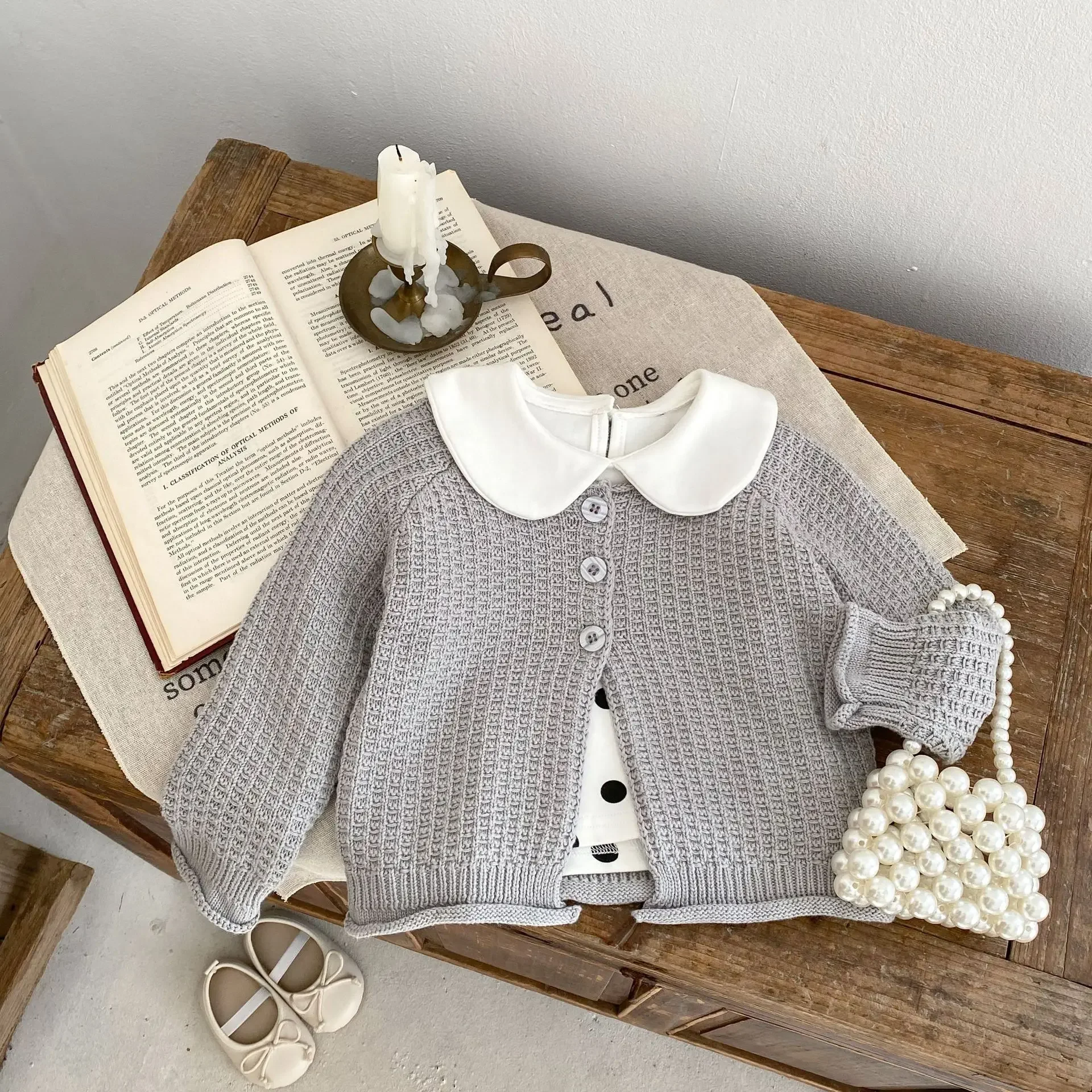 Casual Autumn Baby Girls Knitted Sweaters Versatile Pink Grey Three Button Single Breasted Coats Toddler Cardigans Kids Shirts