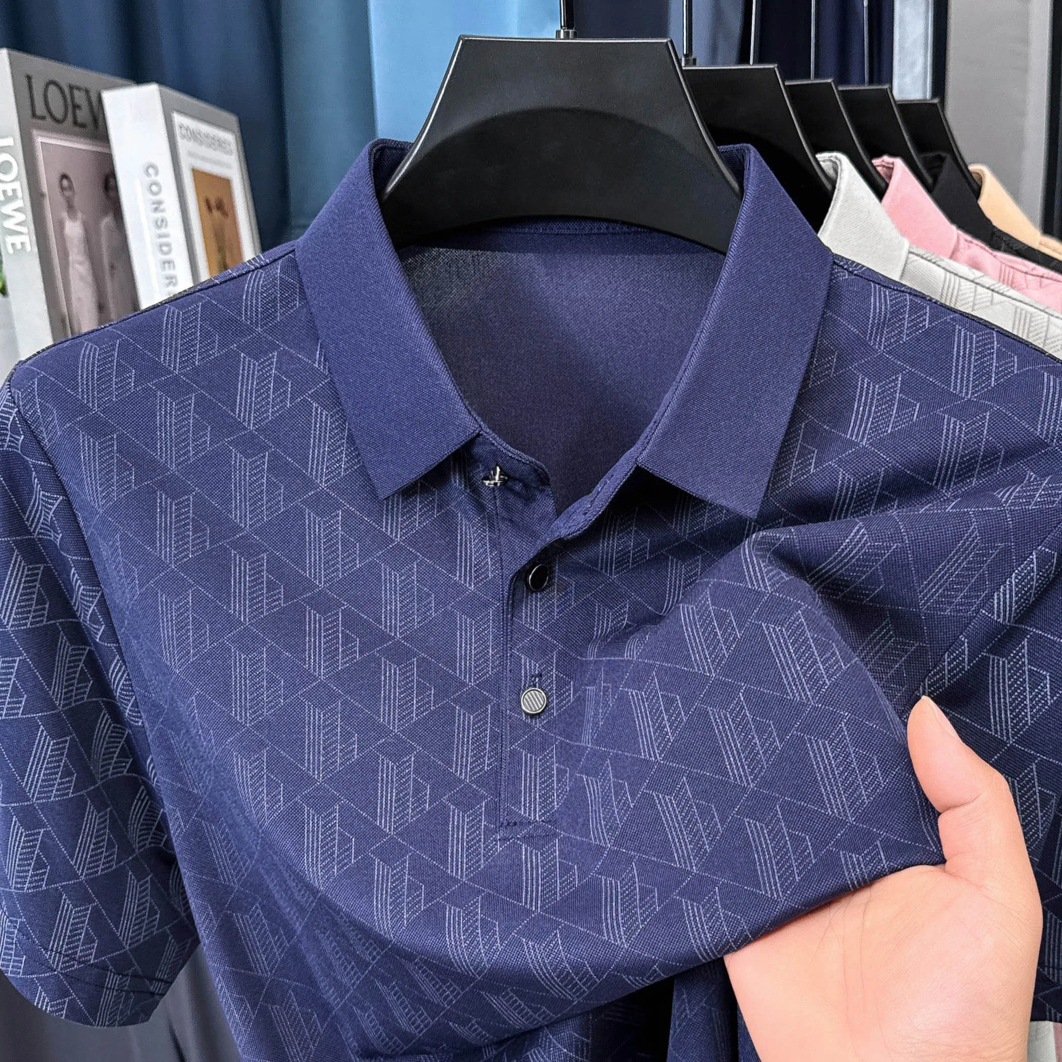 

man luxury summer Short sleeves Polo shirt best seller jacquard lapel cool T-shirt ventilate light thin leisure Men clothing top
