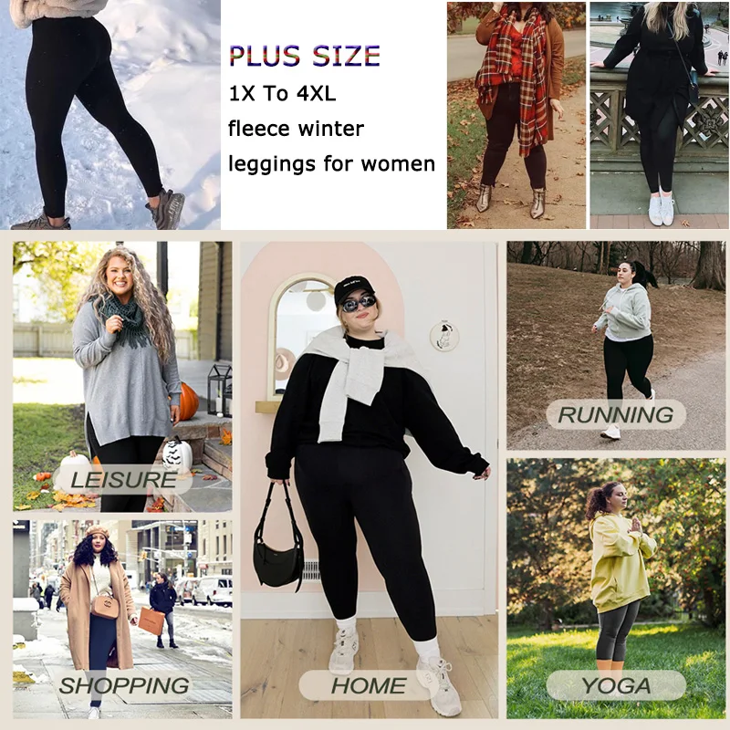 VITALINOVO Plus Size Fleece Lined Leggings with Pockets for Women High Waist Winter Tummy Control Thermal Warm Yoga Pants