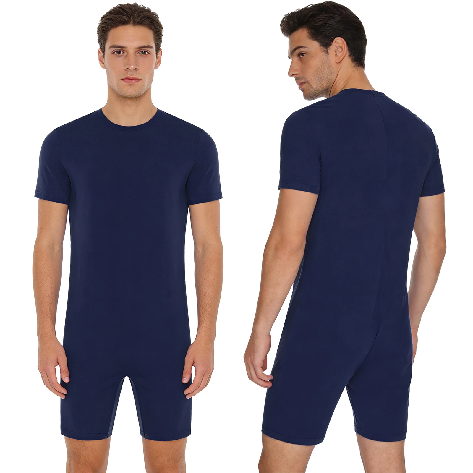 Adult Special Needs Adaptive Clothing Elderly Alzheimer ASD Anti-Strip Jumpsuit Short Sleeve Back Zipper Bodysuit Loungewear