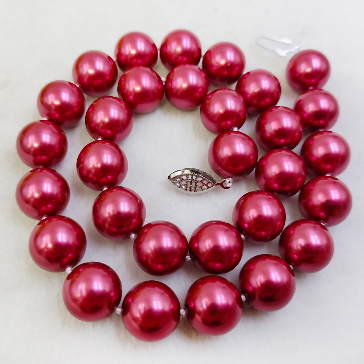 

hot Charming Natural Jewelry Beads 14mm Rose red South Sea Shell Pearl Necklace Fashion Jewelry Making Design 18"Wholesale Price