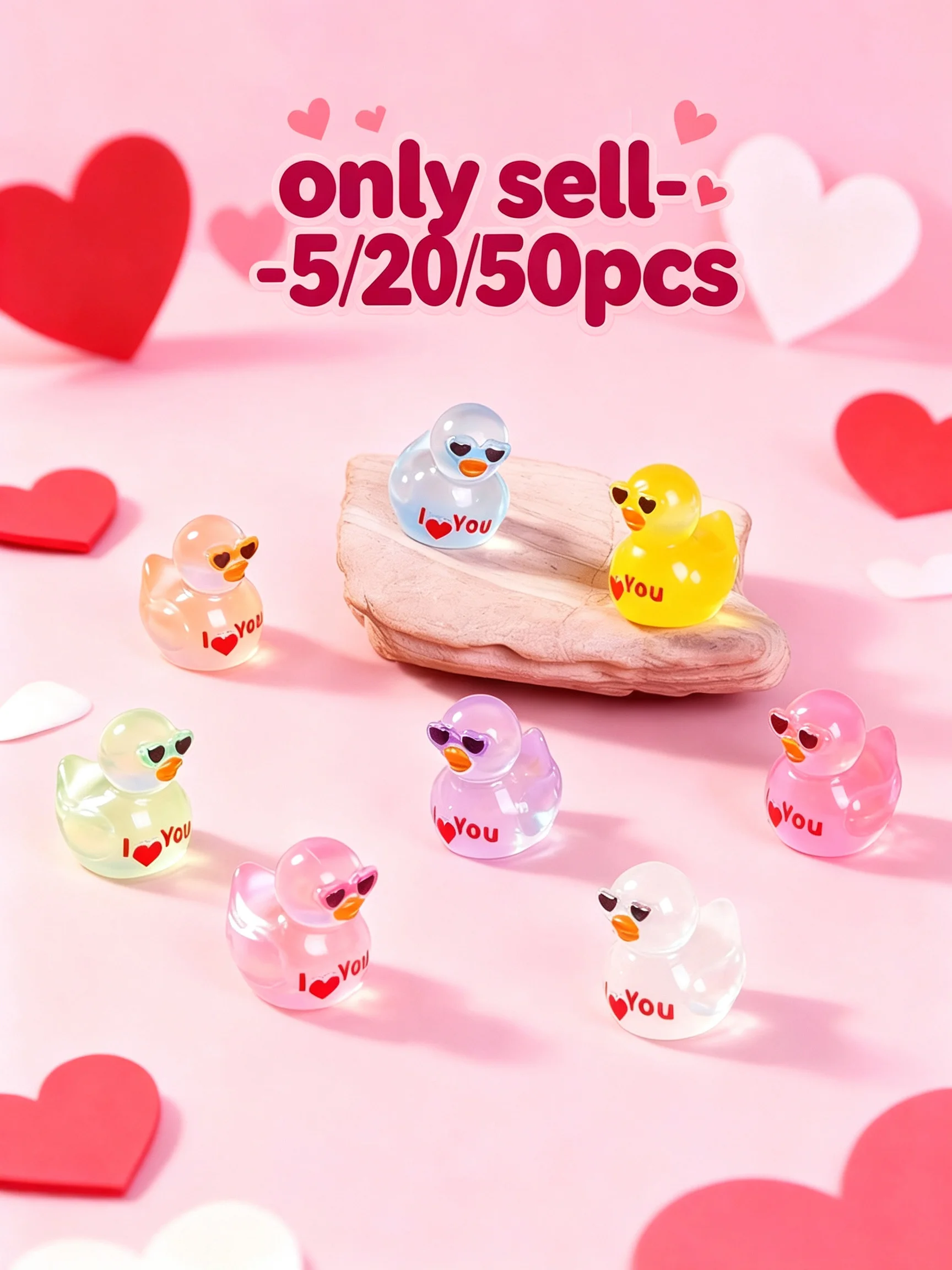 Mini Heart-Shaped Resin Ducks 5/20/50 Pack Valentine's Day Decorations 