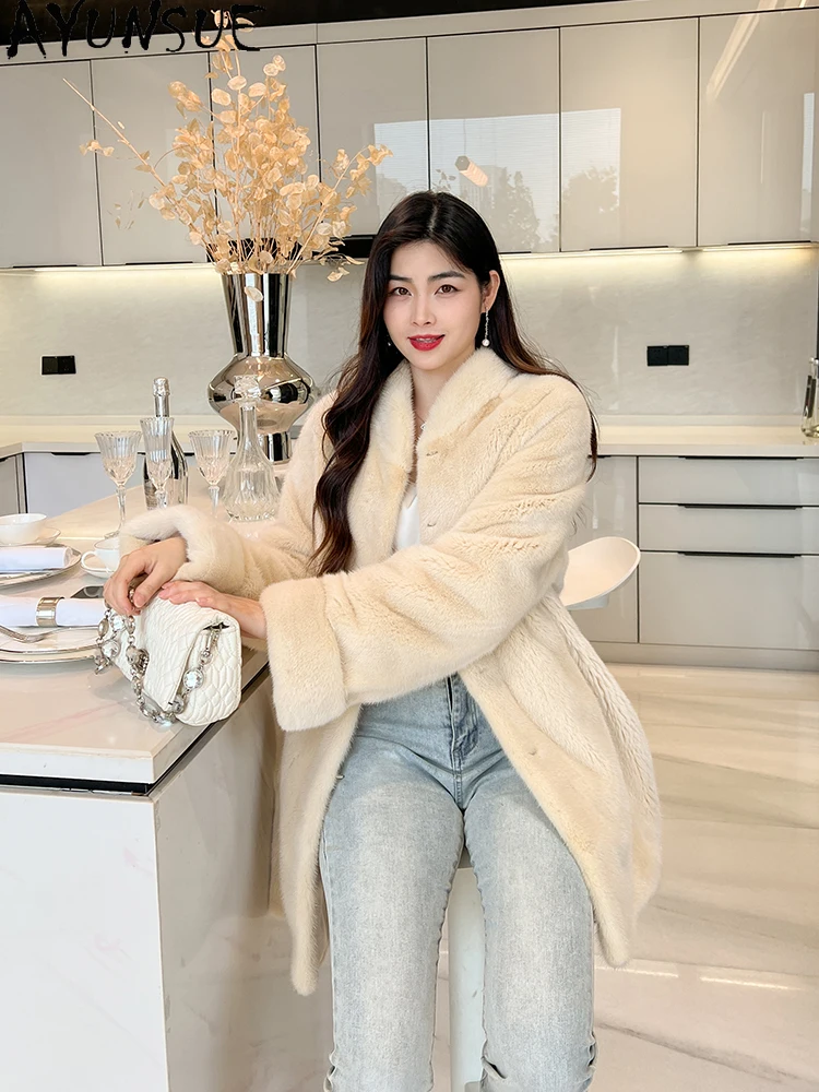 AYUNSUE Luxe Fluwelen Nertsenbont Jas Vrouw Natuurlijke Hele Nertsen Winterjas voor Vrouw Kleding Hoge Kwaliteit 2025 Mohamed С Byd